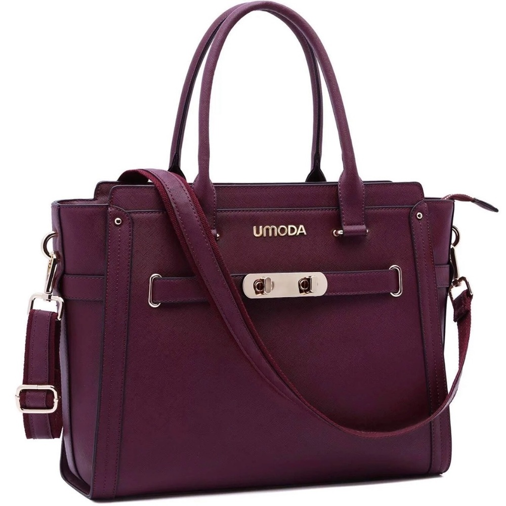 UMODA 15.6 in Padded Multi Pocket Laptop Burgundy Tote
